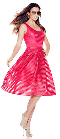 New york Y&amp;C- Striped-Mesh Flare Dress - Solid 2016-06