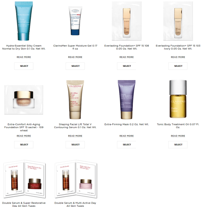 clarins 10pc gift with any