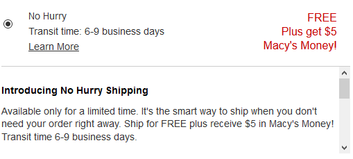 Macys no hurrry shipping 5 credit jul 2017 see more at icangwp blog