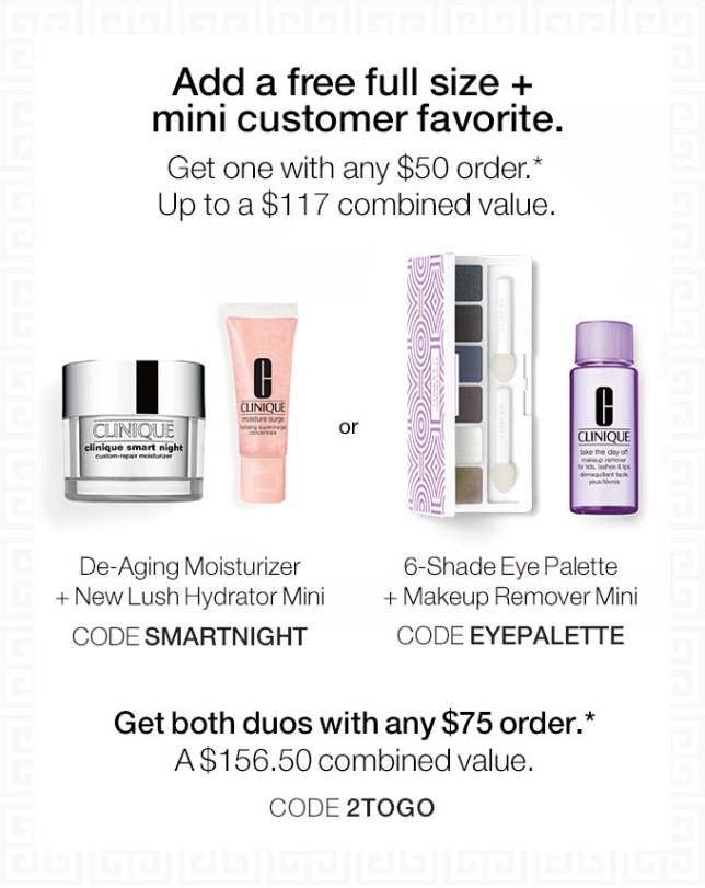 clinique free full size and a mini with 50 oct 2017