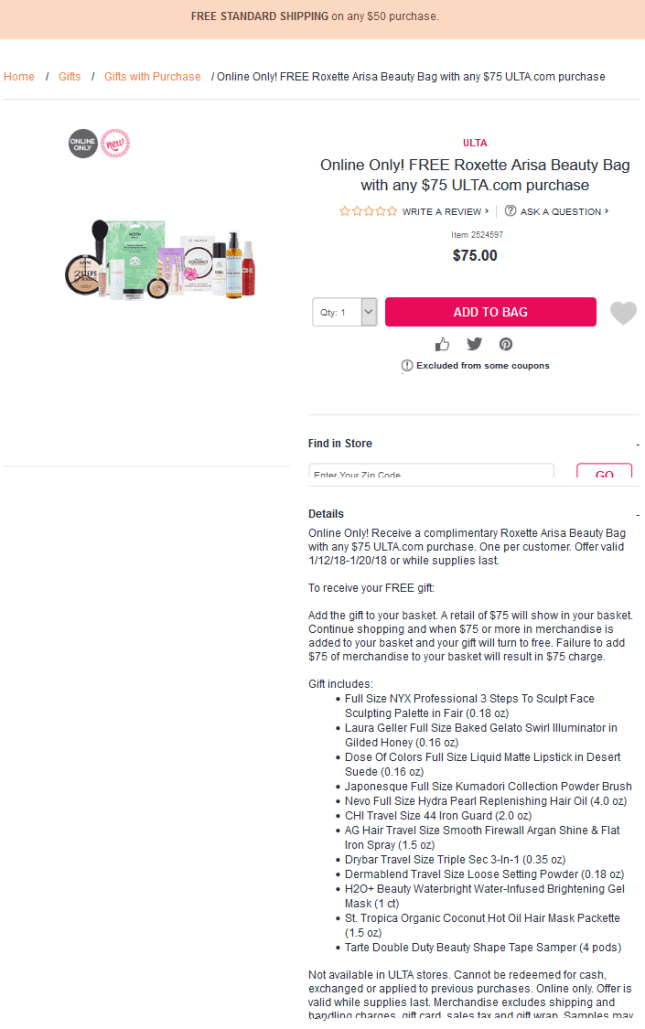 ulta Online Only FREE Roxette Arisa Beauty Bag with any 75 ULTA.com purchase see more at icangwp blog