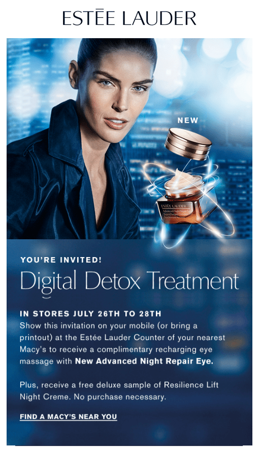 Estée Lauder  You’re Invited  Free Digital Detox Treatment at Macy’s  July 26th to 28th.   icangwp blog.png
