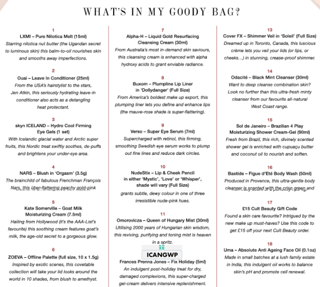 cult beauty goody bag autmn 2018 icangwp blog
