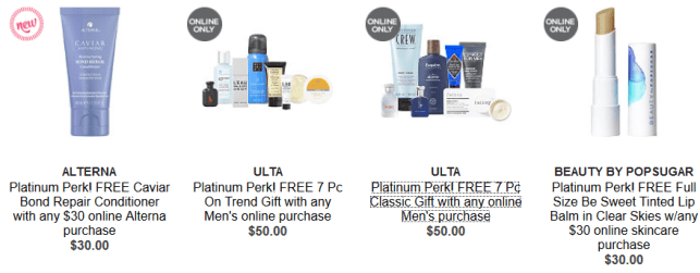 platinum perks Gifts with Purchase Ulta Beauty