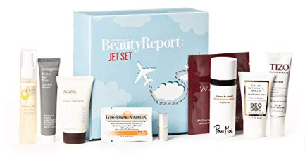 Amazon.com NewBeauty BeautyReport Sample Box Jet Set Edition Complete Beauty Travel Regimen Set ft. Witch Hazel Resveratrol Squalane Moisturizing Essential Oils Beauty