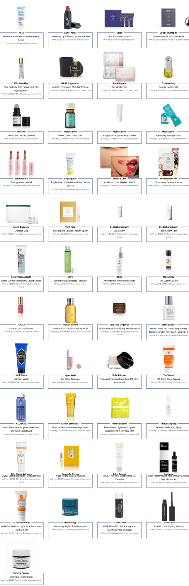 Beauty Treats with any 10 purchase at bluemercury march 2020 icangw