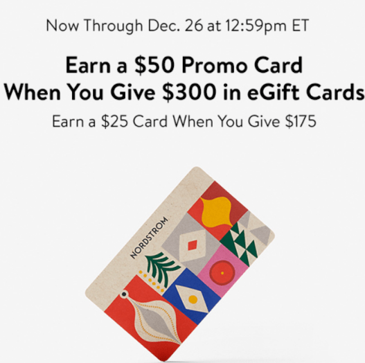 nordstrom $50 promo card when you give $300 egift card icangwp