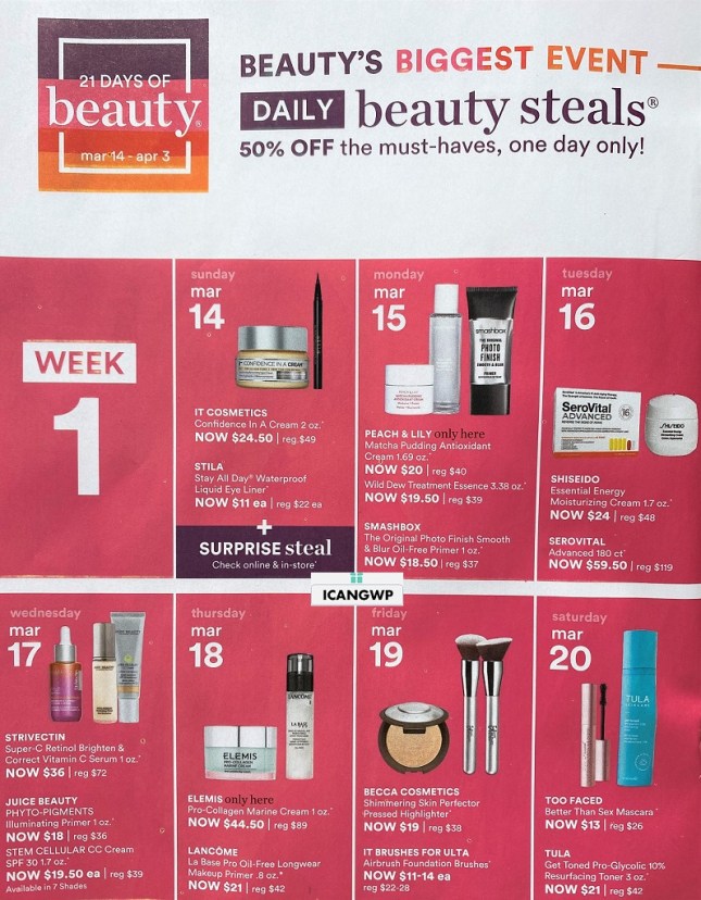 ulta 21 days of beauty event spring 2021 ad scan icangwp