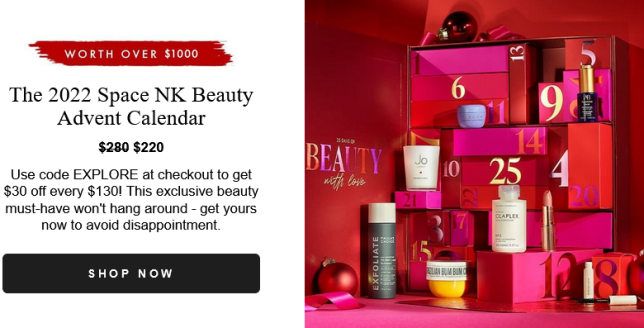 space nk advent calendar 2022 sale icangwp $30 off every $130 spent 🚨